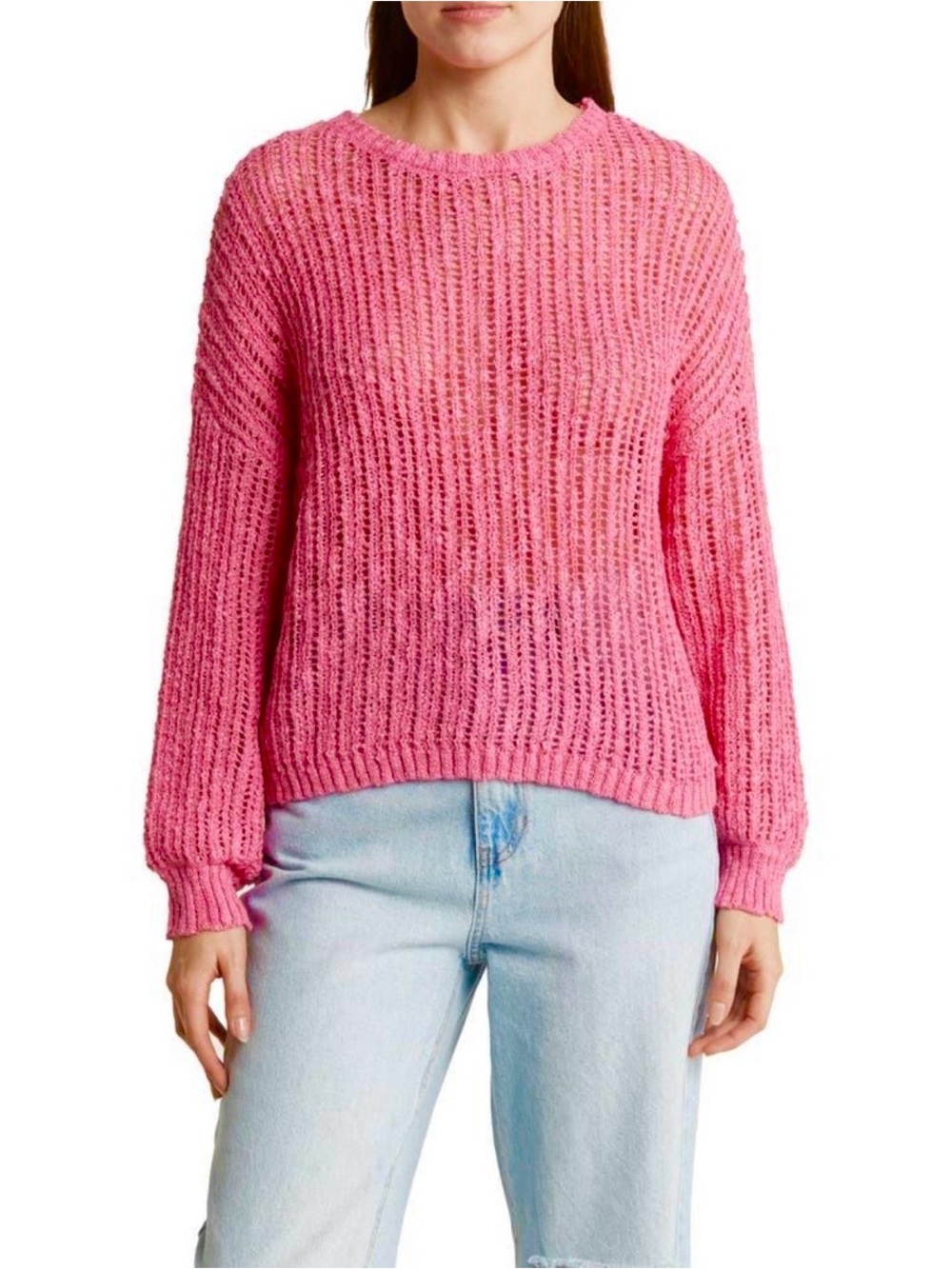 Blu Pepper Pink Open-Knit Crewneck Sweater
